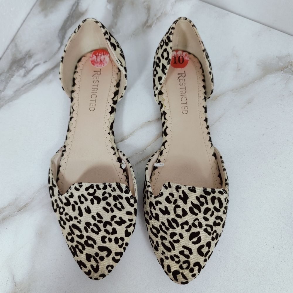 Restricted Leopard Print Pointed Toe D'Orsay Flats Loafers Pumps, Sz 10
